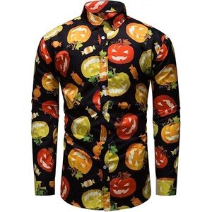 Fohemr Men's Button Down Long Sleeve Pumpkin Blouse XL